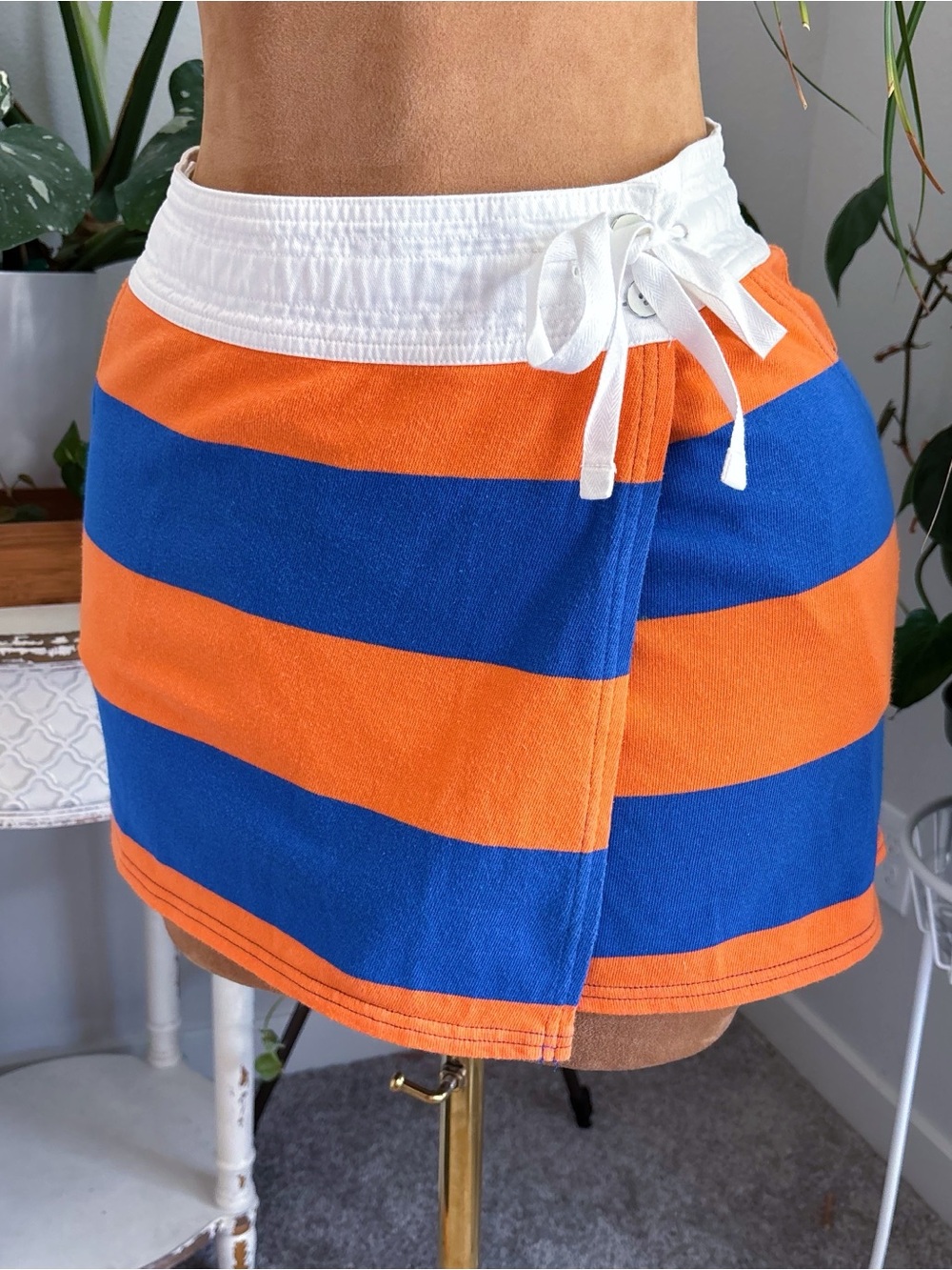 Converse One Star Y2K Striped Mini Skirt XS Orange Blue Wrap Sporty Skater